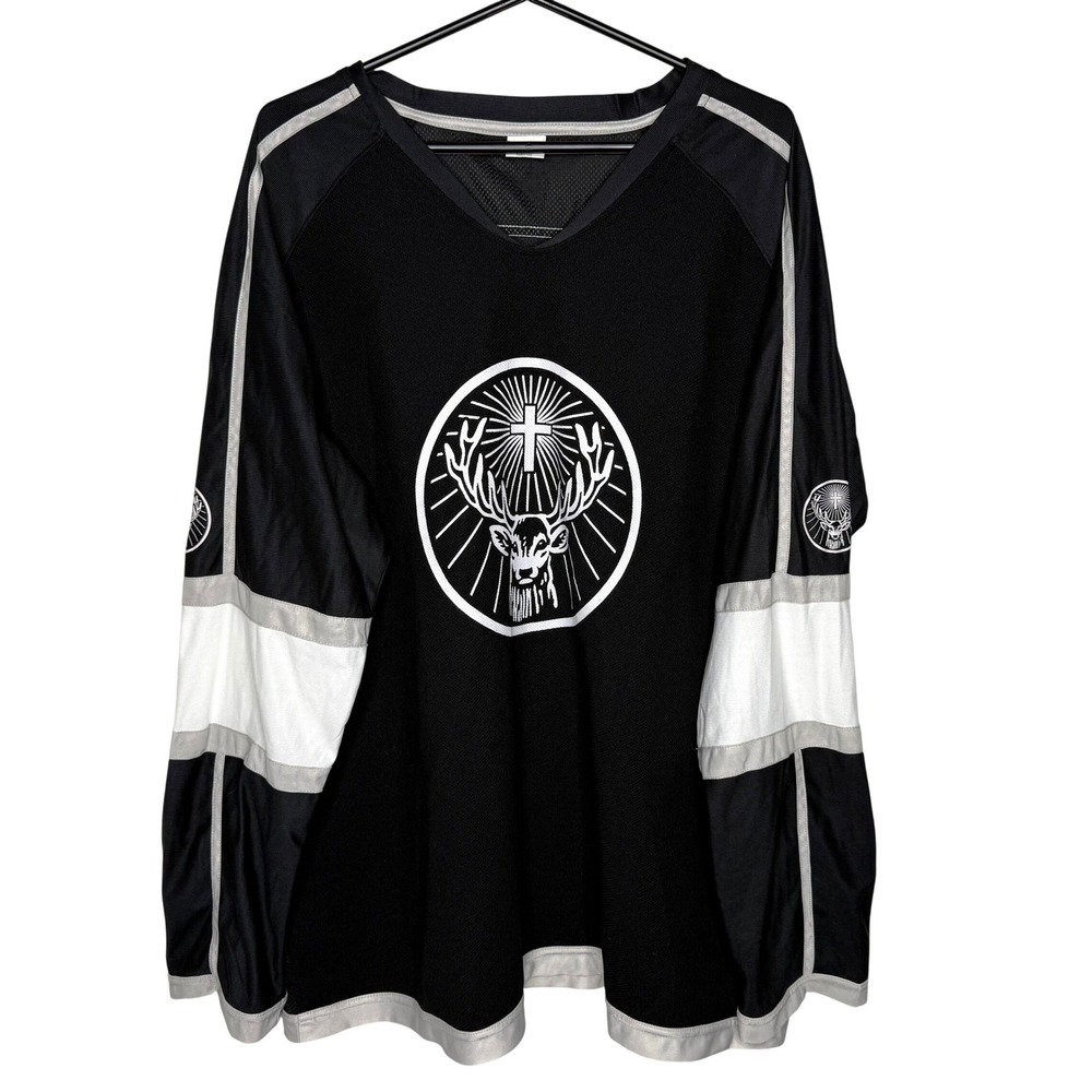 Jagermeister Mens Hockey Jersey XL Black White Silver Stag Logo 56 Promo Mesh